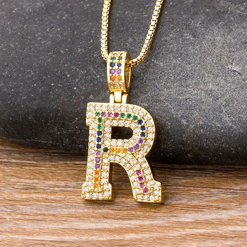 New Fashion 26 Alphabet Pendant Necklaces Multicolor Copper Zircon Initial Letter Necklaces Couple Name Jewelry Gifts For Women
