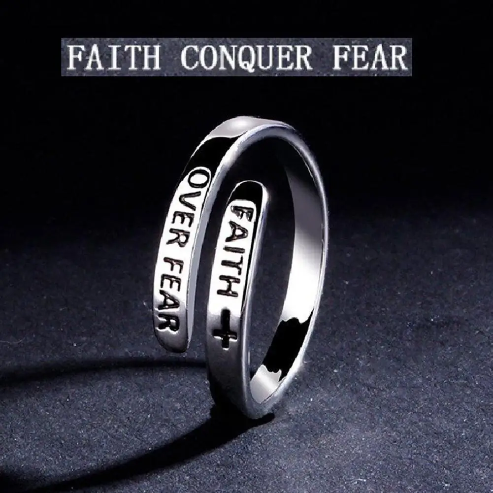 Faith Over Fear Adjustable Opening Letters For Family Women Men Birthday Christmas Day Inspirational Jewelry Gift U0D3