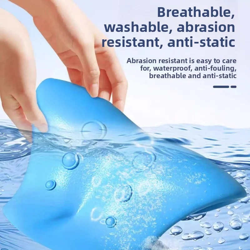 kf-Sd86eeea7e3bf4e5dbbdaeb0a2c94b178L – Alabye Brands Blue flexible fabric being pulled from water, illustrating breathable, washable, abrasion-resistant, and anti-static properties.