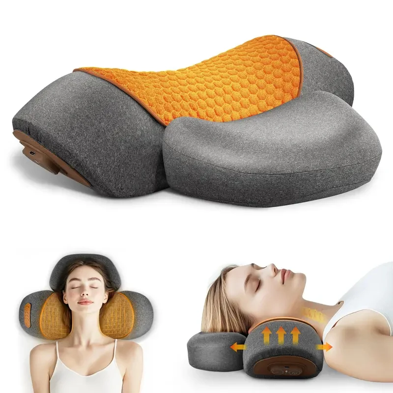 kf-Se13bf314c68e4d35b213fa37af5e3317h – Alabye Brands Grey U-shaped travel neck pillow with an orange textured inner layer, designed for neck support on planes or in bed.